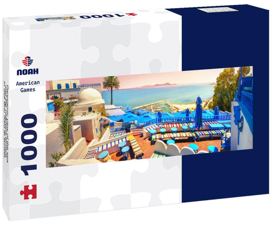 Noah Jigsaw Puzzle Panoramic view of the sea and the cafeteria terrace in Sidi Bou Said at sunset. Tunisia panorama 1000 pieces