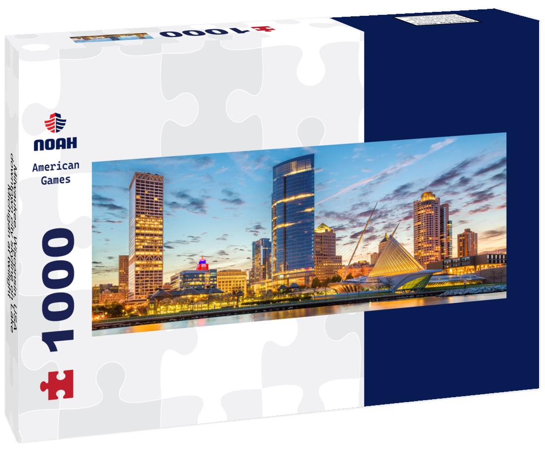 Noah Jigsaw Puzzle Milwaukee, Wisconsin, USA downtown city skyline on Lake Michigan at twilight panorama 1000 pieces