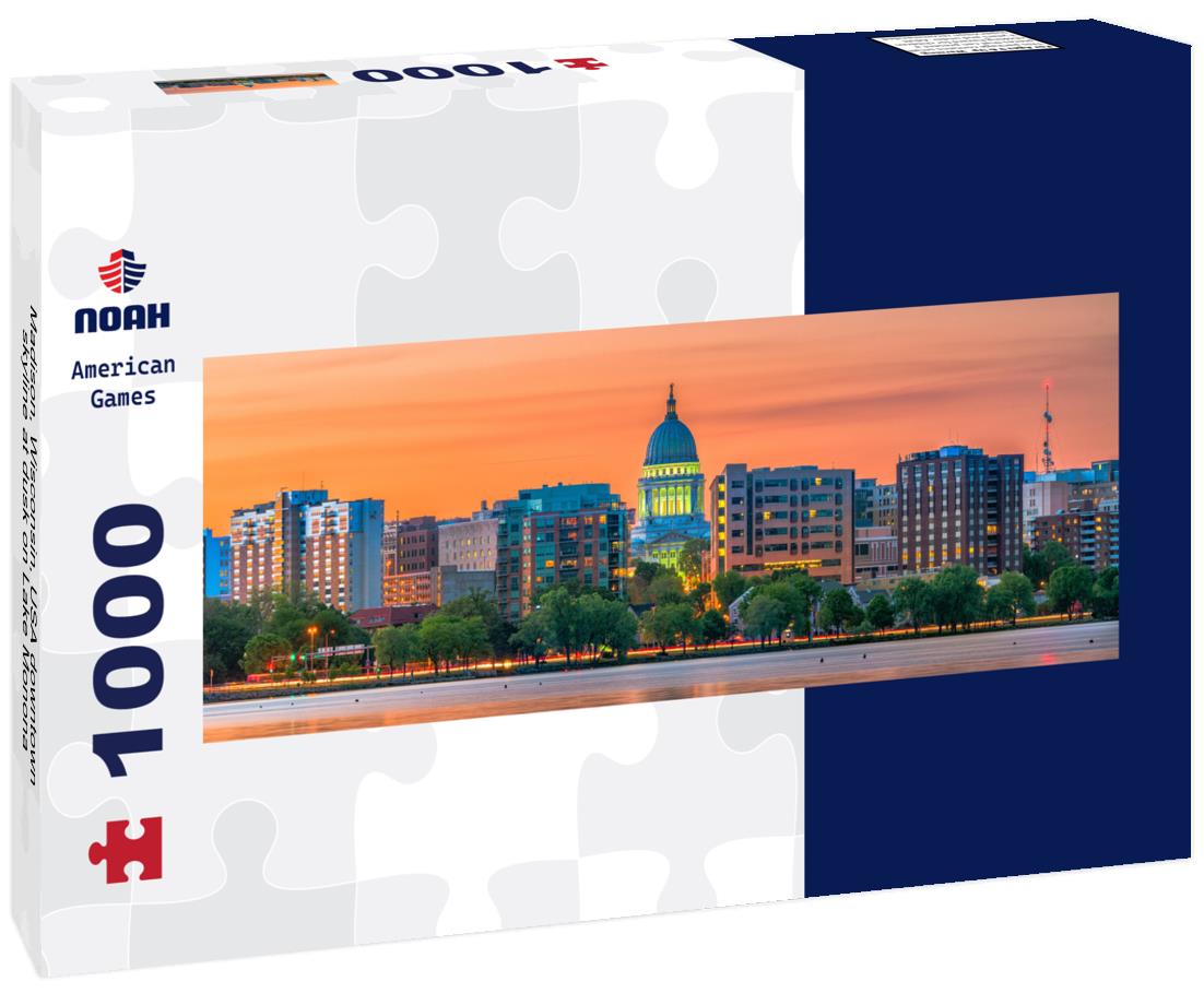 Noah Jigsaw Puzzle Madison, Wisconsin, USA downtown skyline at dusk on Lake Monona panorama 1000 pieces
