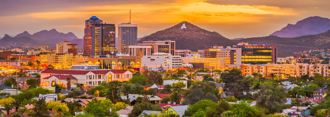 Tucson, Arizona, USA downtown skyline with Sentinel Peak at dusk. (Mountaintop “A” for “Arizona”) 1000pc Panoramic Puzzle