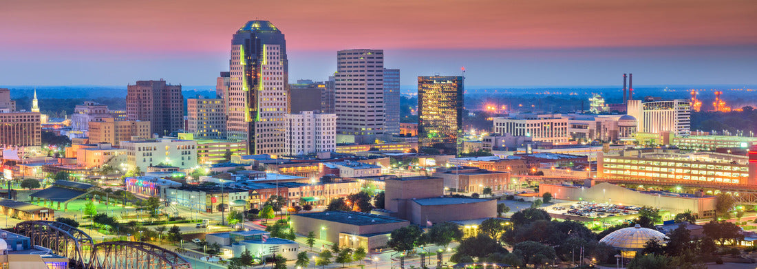 Shreveport, Louisiana, USA skyline over the Red River at dusk 1000pc Panoramic Puzzle