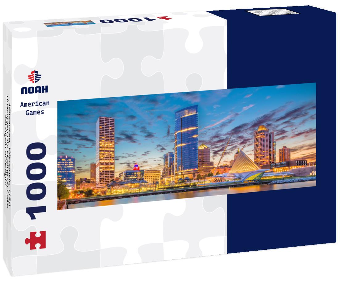 Noah Jigsaw Puzzle Milwaukee, Wisconsin, USA downtown city skyline on Lake Michigan at twilight panorama 1000 pieces