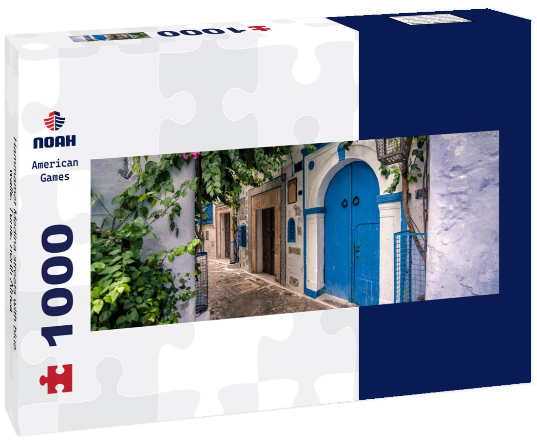 Noah Jigsaw Puzzle Hammamet Medina streets with blue walls. Tunis, north Africa panorama 1000 pieces