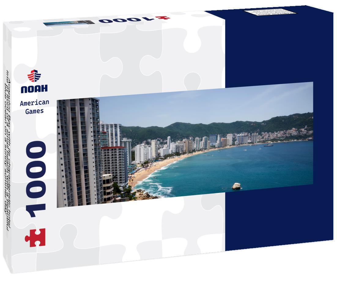 Noah Jigsaw Puzzle Acapulco Bay with its characteristic hotel line in front of a small beach with a beautiful blue ocean on a sunny summer day panorama 1000 pieces