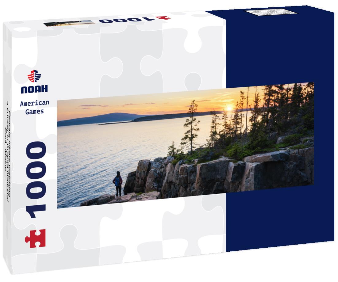 Noah Jigsaw Puzzle Female hikers watching a sunset in Acadia National Park, Maine panorama 1000 pieces
