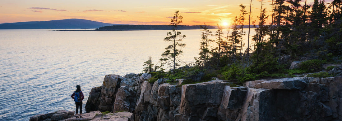 Noah Jigsaw Puzzle Female hikers watching a sunset in Acadia National Park, Maine panorama 1000 pieces