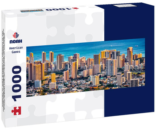 Noah Jigsaw Puzzle Cityscape of Honolulu city and Waikiki beach with blue ocean and bright reflection from sunset sky to buildings of Ualaka'a View of Tantalus Mountain in Honolulu, Oahu, Hawaii USA panorama 1000 pieces