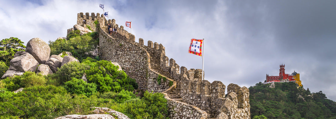 Sintra, Portugal at Castle of the Moors wall with Pena National Palace in the distance 1000pc Panoramic Puzzle