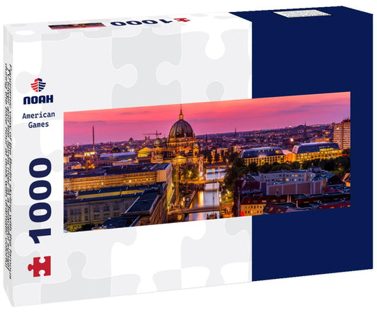 Noah Jigsaw Puzzle Panoramic view of the Berlin skyline with the famous TV tower and the Spree river in a beautiful sunset during the blue hour at dusk with dramatic colorful clouds, Mitte Berlin Mitte, Germany panorama 1000 pieces