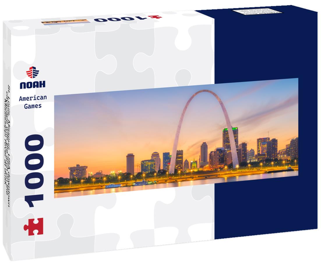St. Louis, Missouri, USA downtown cityscape with the arch on the Mississippi River at dusk 1000pc Panoramic Puzzle