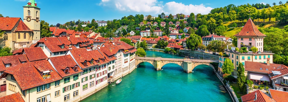 Noah Jigsaw Puzzle panoramic view of the old town architecture of Bern with the Untertorbryukke bridge over the Aare, Bern, Switzerland panorama 1000 pieces