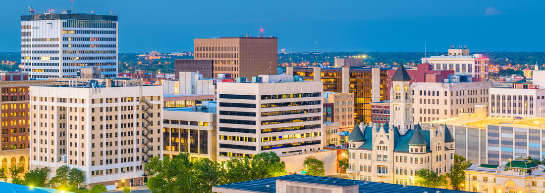Wichita, Kansas, USA Downtown skyline at sunset 1000pc Panoramic Puzzle