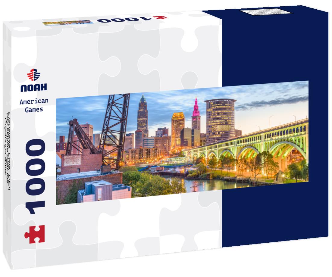 Noah Jigsaw Puzzle Cleveland, Ohio, USA city skyline over the Cuyahoga River panorama 1000 pieces