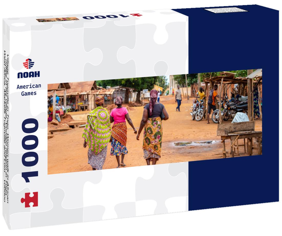 Noah Jigsaw Puzzle Village Togoville in Togo. Women walk in African outfits in the village. Voodoo religion in Togo, West Africa. Markets Togoville and Lomé voodoo panorama 1000 pieces