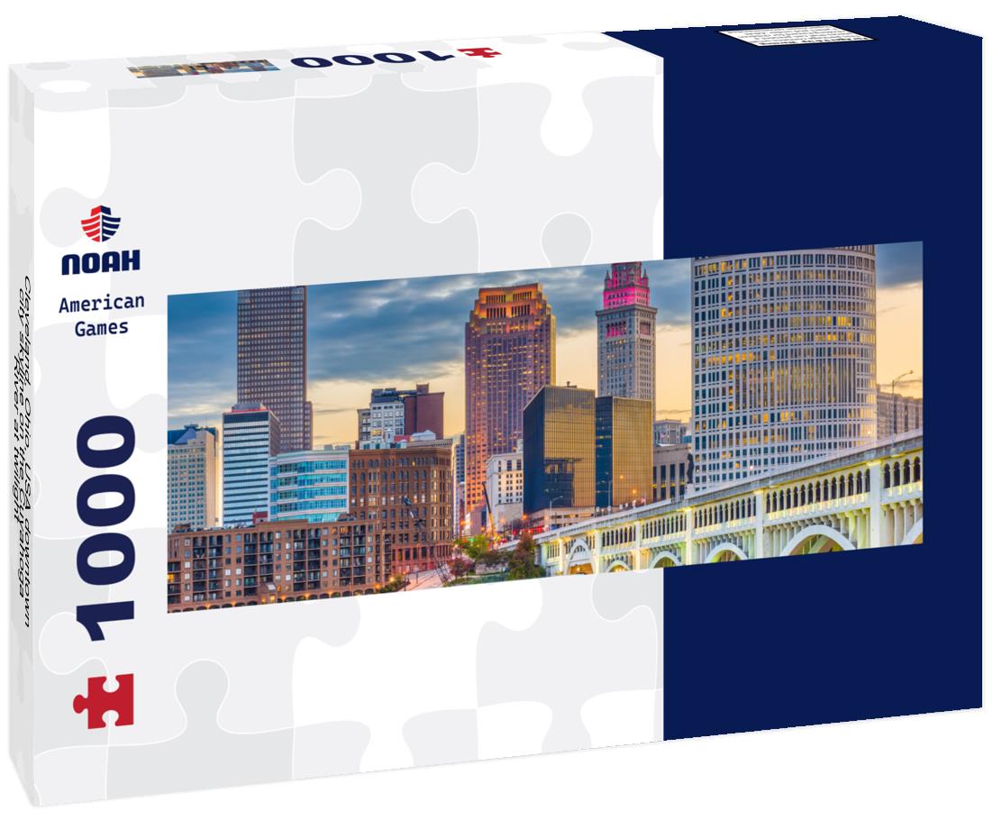Noah Jigsaw Puzzle Cleveland, Ohio, USA downtown city skyline on the Cuyahoga River at twilight panorama 1000 pieces