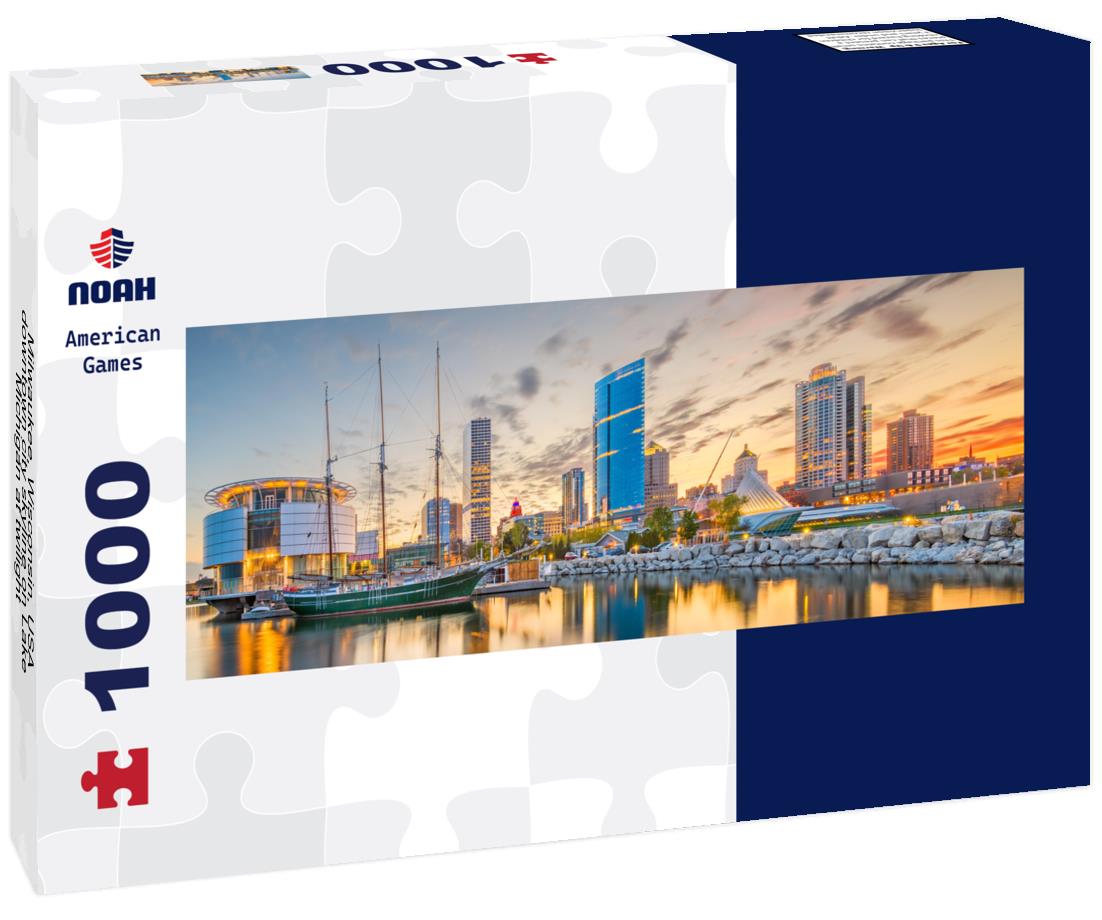 Noah Jigsaw Puzzle Milwaukee, Wisconsin, USA downtown city skyline on Lake Michigan at twilight panorama 1000 pieces