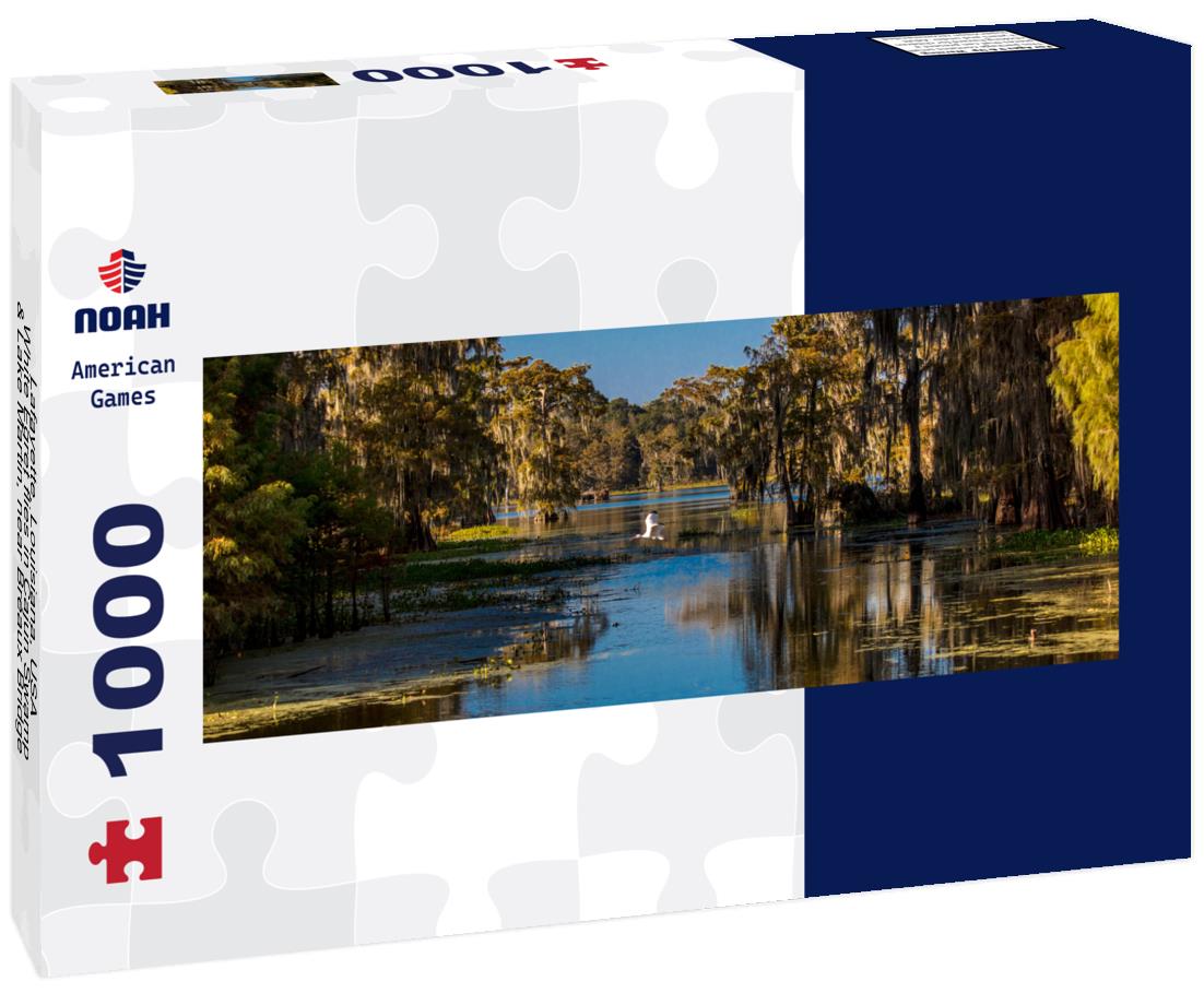Noah Jigsaw Puzzle Lafayette, Louisiana, USA - White Egret flies in Cajun Swamp & Lake Martin, near Breaux Bridge and Lafayette Louisiana panorama 1000 pieces