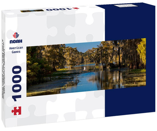 Noah Jigsaw Puzzle Lafayette, Louisiana, USA - White Egret flies in Cajun Swamp & Lake Martin, near Breaux Bridge and Lafayette Louisiana panorama 1000 pieces