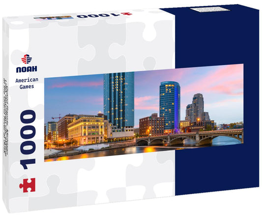 Noah Jigsaw Puzzle Grand Rapids, Michigan, USA downtown city skyline at the Grand River at dusk panorama 1000 pieces