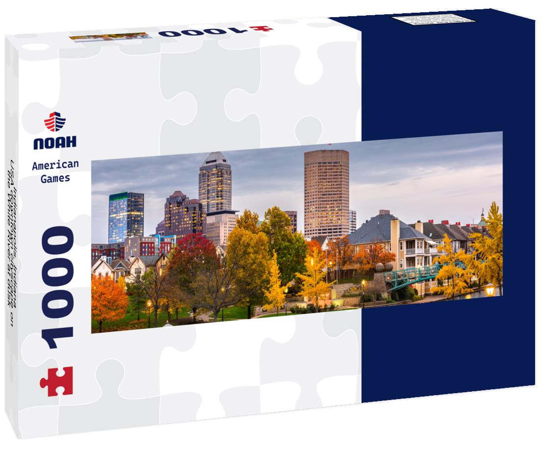 Noah Jigsaw Puzzle Indianapolis, Indiana, USA downtown cityscape on the White River at dusk panorama 1000 pieces