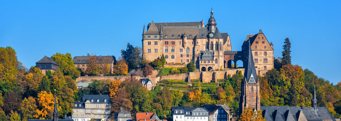 Noah Jigsaw Puzzle Marburg an der Lahn historical Old Town with castle Landgrafenschloss, St. Elizabeth church and medieval colorful half-timbered houses, Germany panorama 1000 pieces
