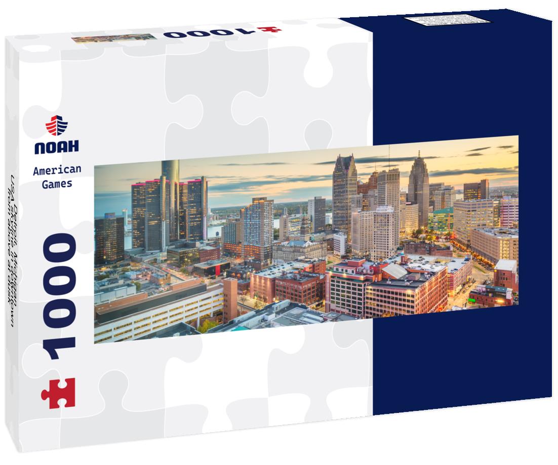 Noah Jigsaw Puzzle Detroit, Michigan, USA skyline in downtown from above at dusk panorama 1000 pieces