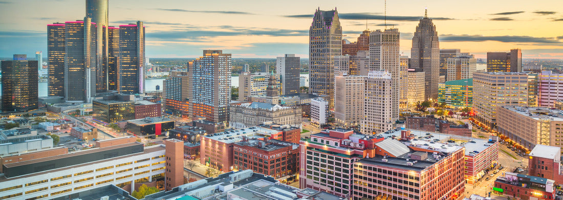 Noah Jigsaw Puzzle Detroit, Michigan, USA skyline in downtown from above at dusk panorama 1000 pieces