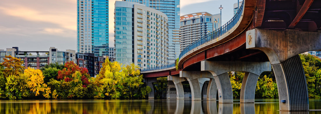 Noah Jigsaw Puzzle Downtown Austin Skyline From Pfluger subway pedestrian bridge - Lady Bird Lake - Austin Texas panorama 1000 pieces