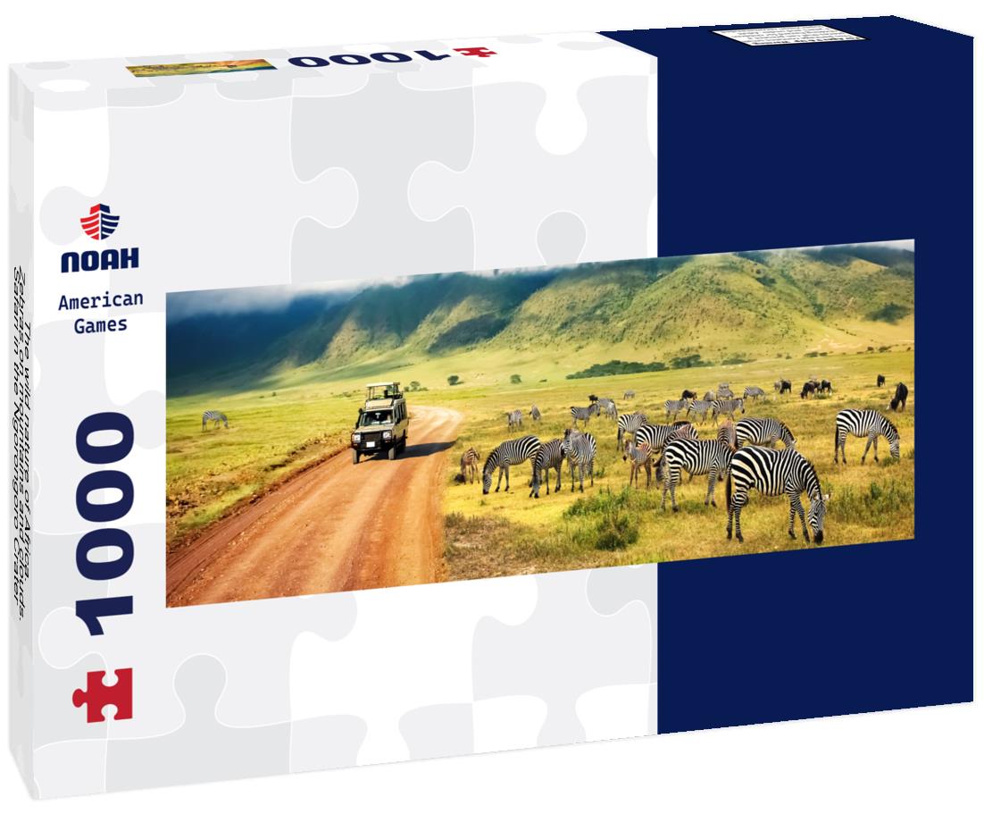 Noah Jigsaw Puzzle The wild nature of Africa. Zebras on mountains and clouds. Safari in the Ngorongoro Crater National Park. Tanzania panorama 1000 pieces