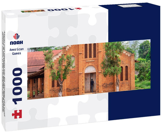 Noah Jigsaw Puzzle African man stepping into the doorway of a small church at the Cathedral Bangui, Notre Dame, famous church in the Central African Republic panorama 1000 pieces