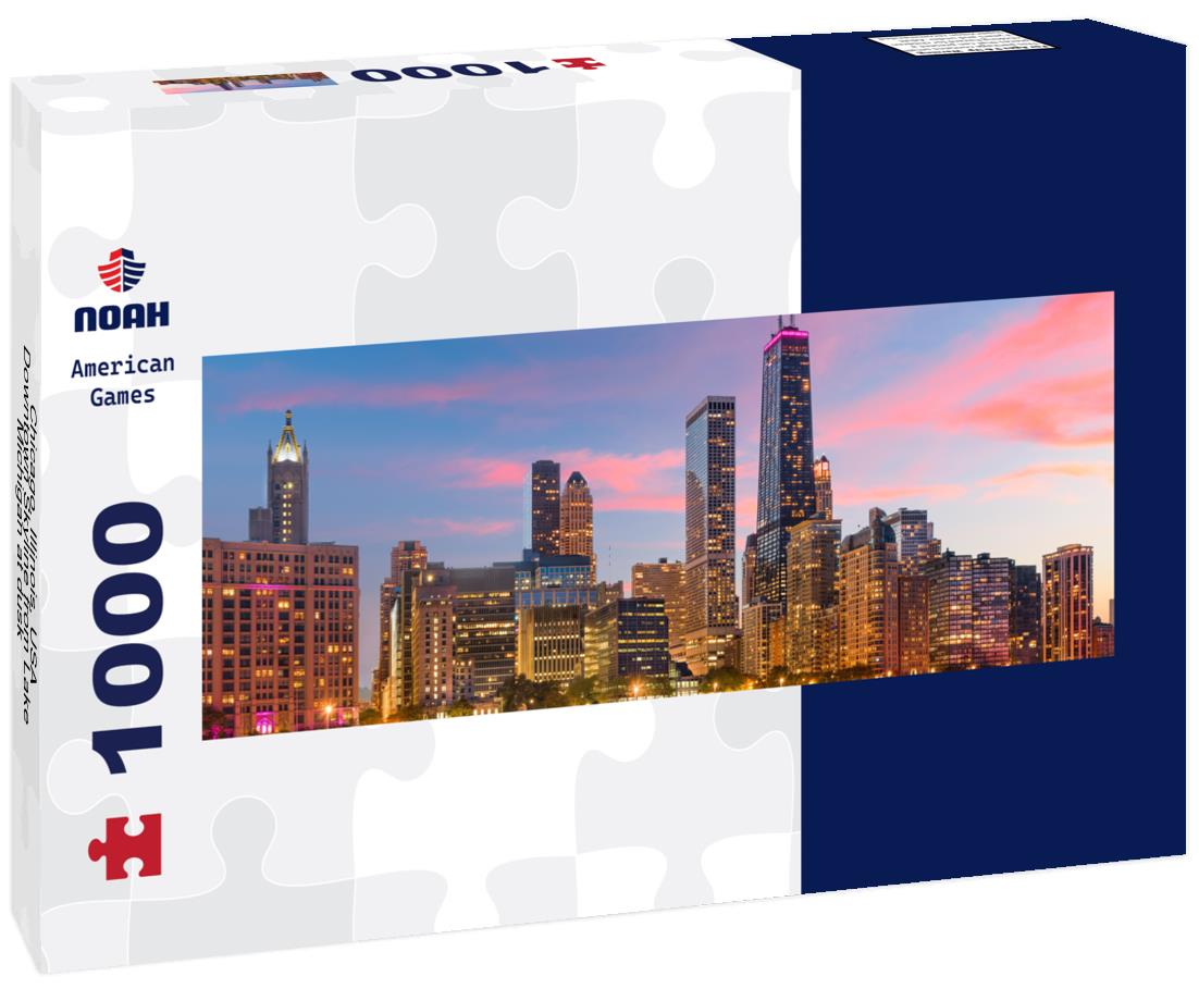 Noah Jigsaw Puzzle Chicago, Illinois, USA Downtown Skyline from Lake Michigan at dusk panorama 1000 pieces