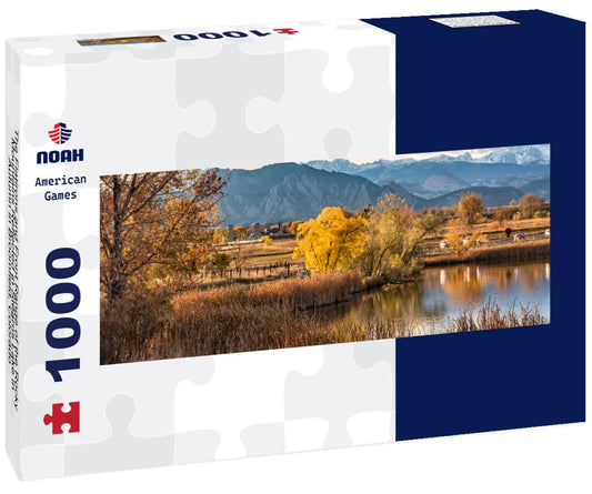 Noah Jigsaw Puzzle The Flatirons and Front Range of the Rocky Mountains Reflected in Stearns Lake in Autumn in Broomfield, Colorado panorama 1000 pieces
