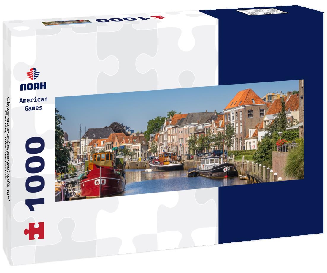 a canal with old ships and historic houses in Zwolle, Netherlands 1000pc Panoramic Puzzle