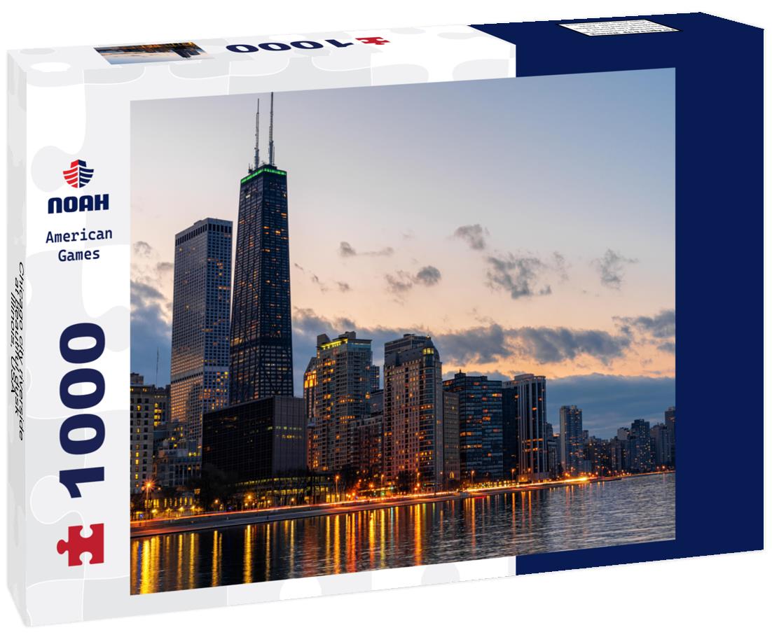Noah Jigsaw Puzzle Chicago city riverside at beautiful dusk, Illinois, USA 1000 pieces