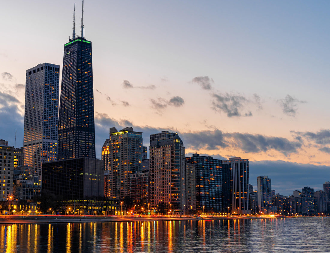 Noah Jigsaw Puzzle Chicago city riverside at beautiful dusk, Illinois, USA 1000 pieces