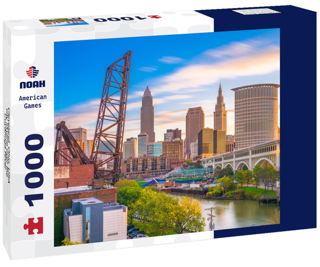 Noah Jigsaw Puzzle Cleveland, Ohio, USA city skyline over the Cuyahoga River 1000 pieces