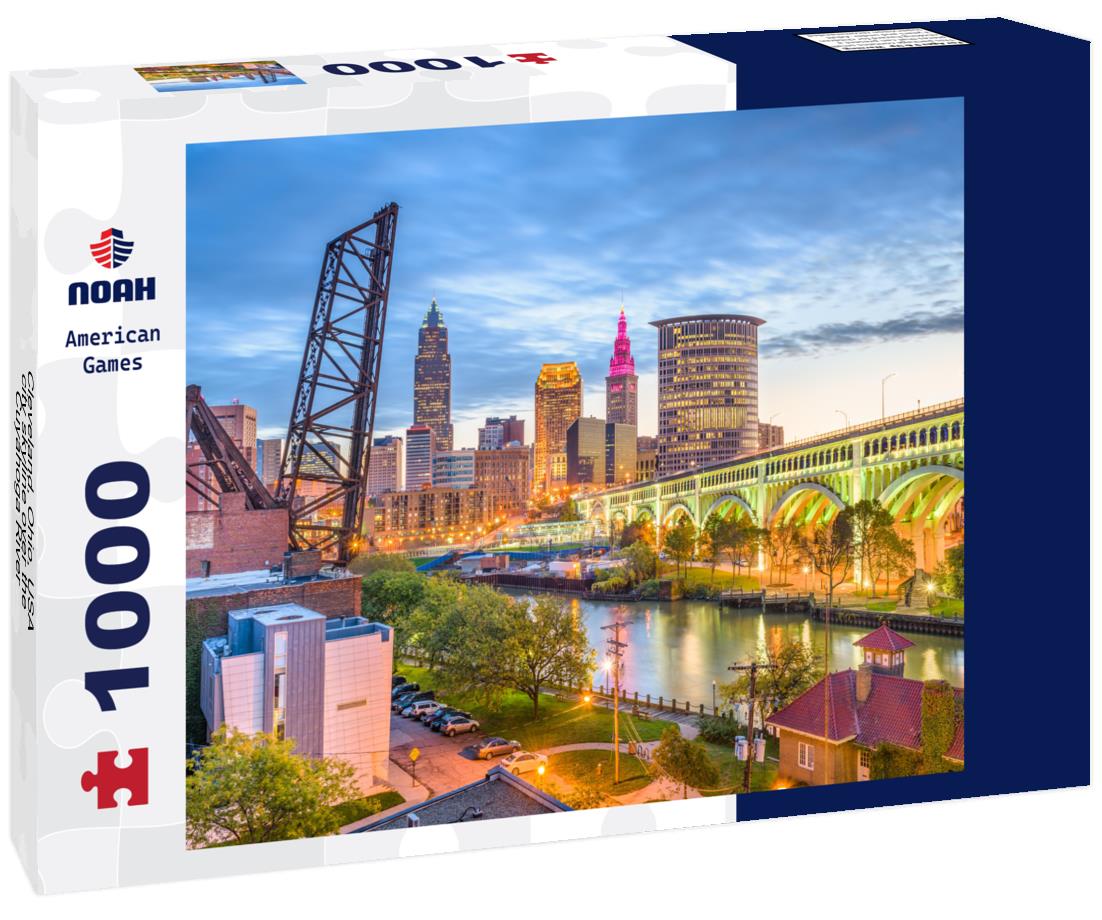 Noah Jigsaw Puzzle Cleveland, Ohio, USA city skyline over the Cuyahoga River 1000 pieces