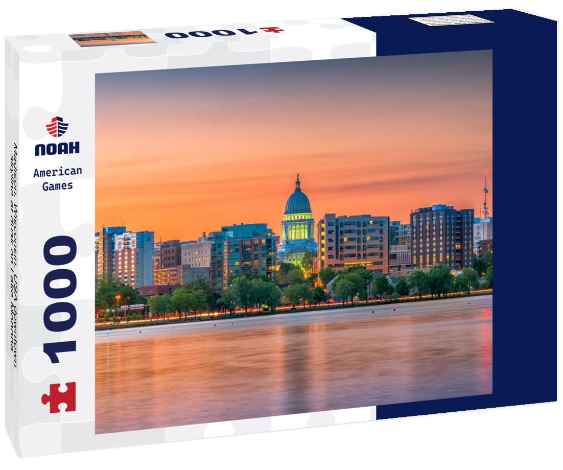 Noah Jigsaw Puzzle Madison, Wisconsin, USA downtown skyline at dusk on Lake Monona 1000 pieces