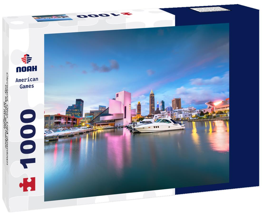 Noah Jigsaw Puzzle Cleveland, Ohio, USA downtown city skyline and harbor at twilight 1000 pieces