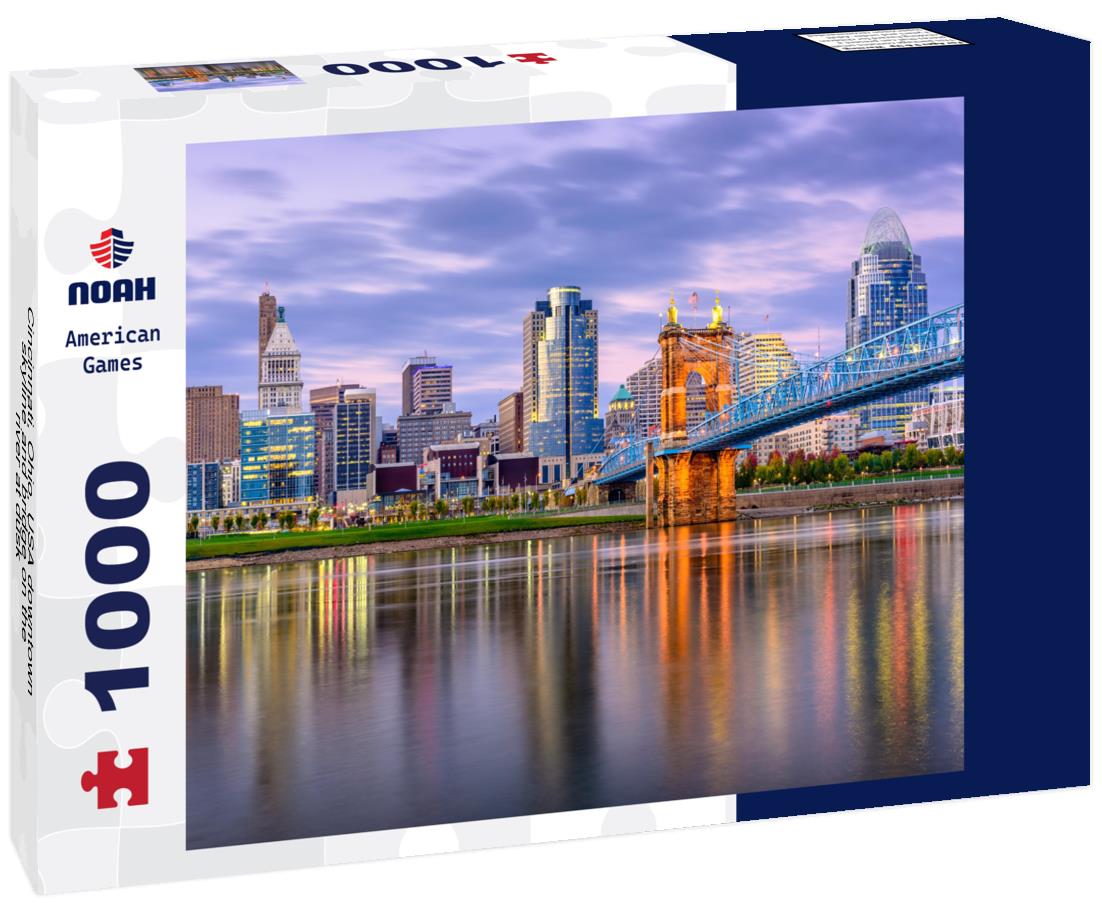 Noah Jigsaw Puzzle Cincinnati, Ohio, USA downtown skyline and bridge on the river at dusk 1000 pieces