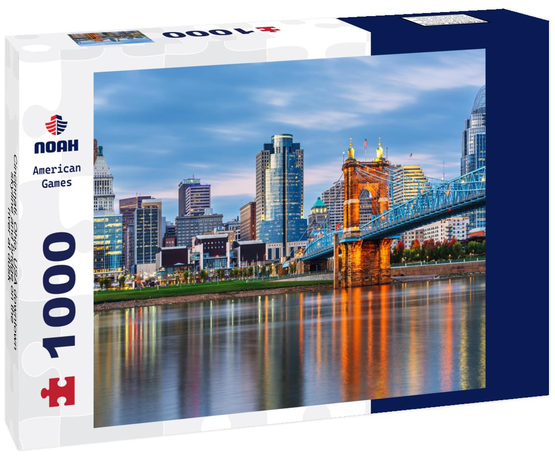 Noah Jigsaw Puzzle Cincinnati, Ohio, USA downtown skyline and bridge on the river at dusk 1000 pieces