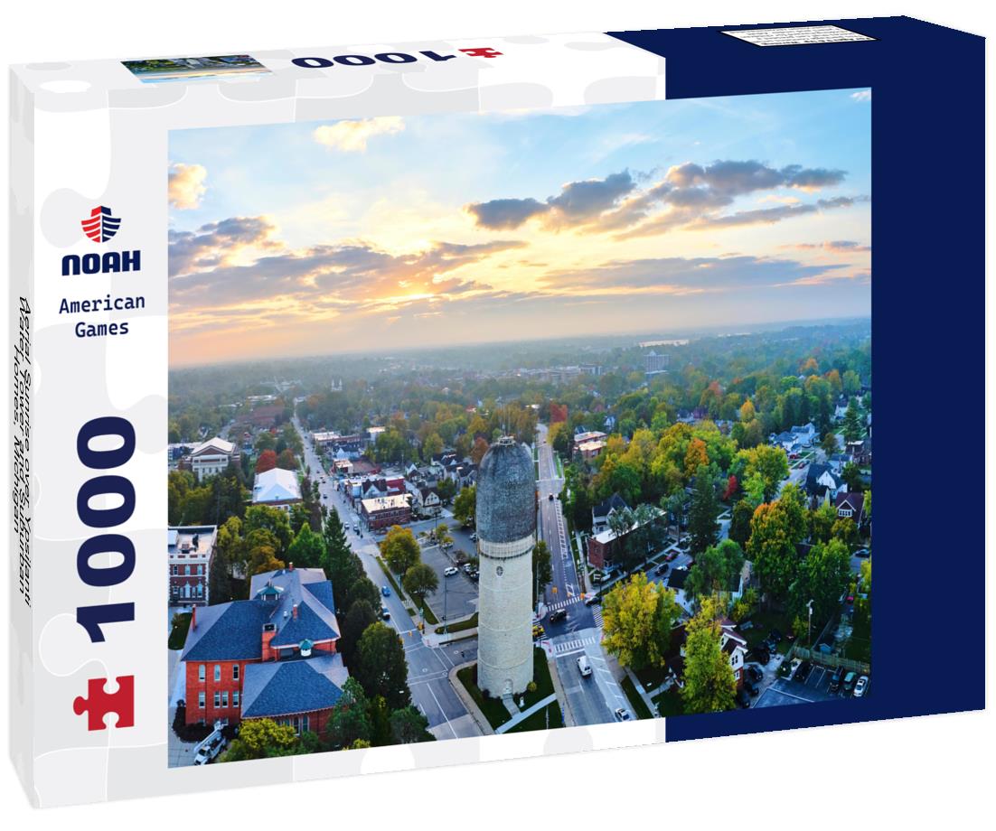 Noah Jigsaw Puzzle Aerial Sunrise over Ypsilanti Water Tower and Suburban Homes, Michigan 1000 pieces