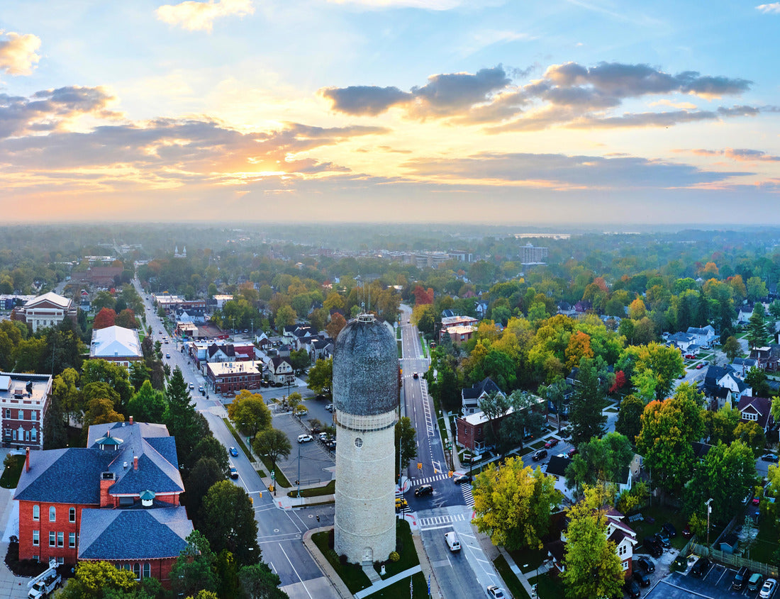 Noah Jigsaw Puzzle Aerial Sunrise over Ypsilanti Water Tower and Suburban Homes, Michigan 1000 pieces