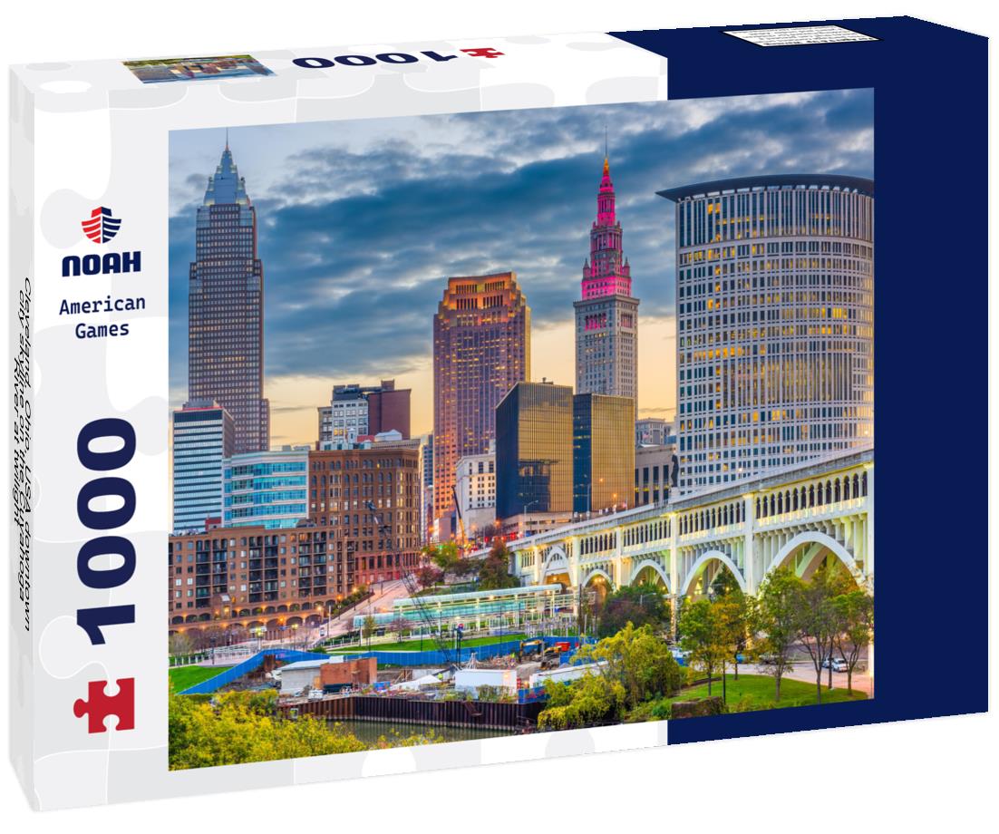 Noah Jigsaw Puzzle Cleveland, Ohio, USA downtown city skyline on the Cuyahoga River at twilight 1000 pieces