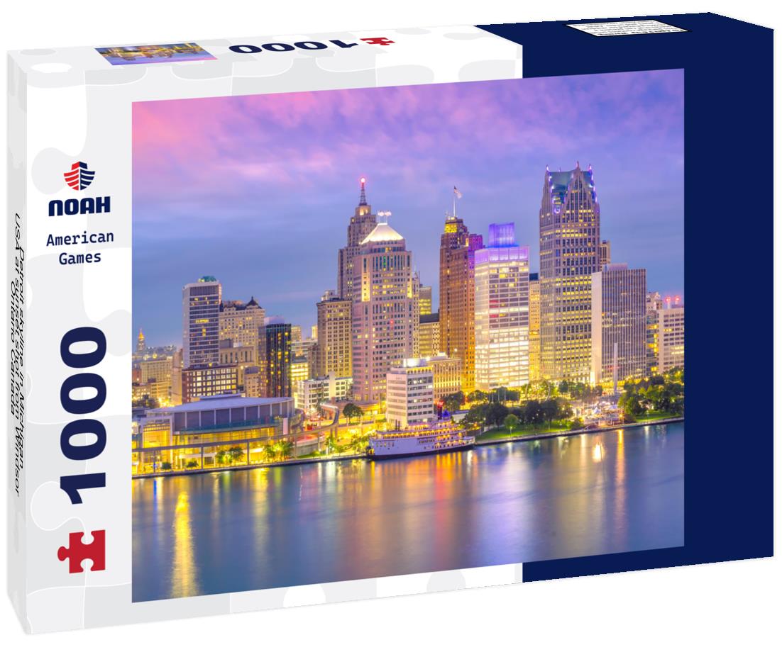 Noah Jigsaw Puzzle Detroit skyline in Michigan, USA at sunset shot from Windsor, Ontario Canada 1000 pieces