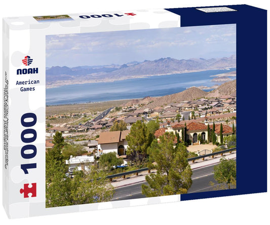 Noah Jigsaw Puzzle Boulder City Nevada suburbs and lake Meade with surrounding mountains panorama 1000 pieces
