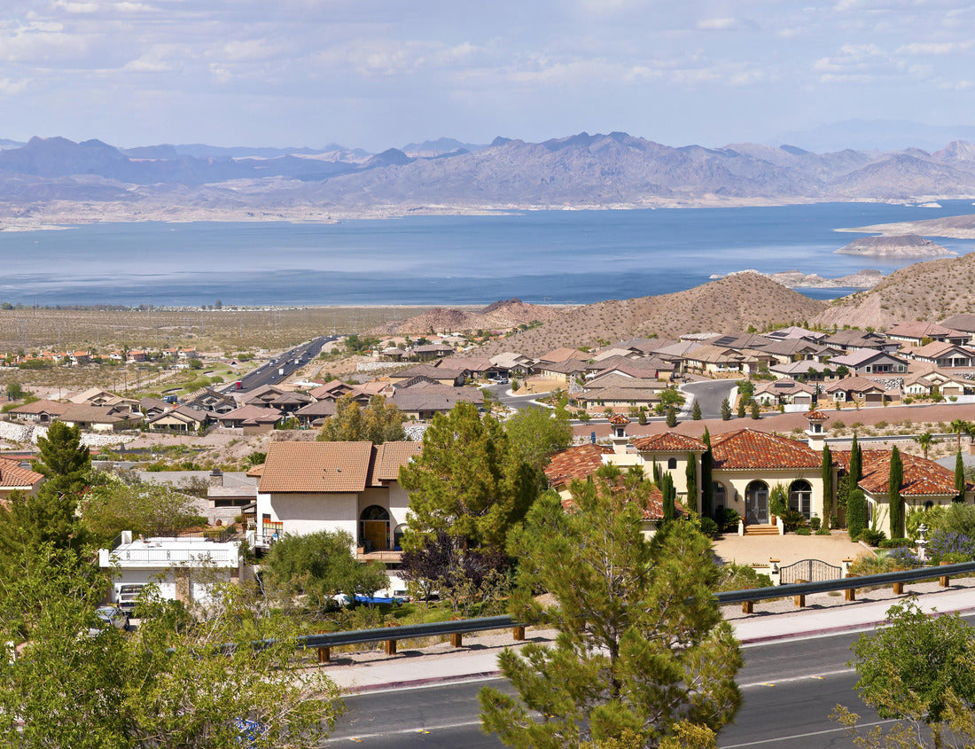 Noah Jigsaw Puzzle Boulder City Nevada suburbs and lake Meade with surrounding mountains panorama 1000 pieces