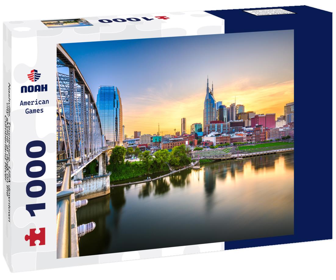 Noah Jigsaw Puzzle Nashville, Tennessee, USA downtown city skyline at dusk on the Cumberland River 1000 pieces