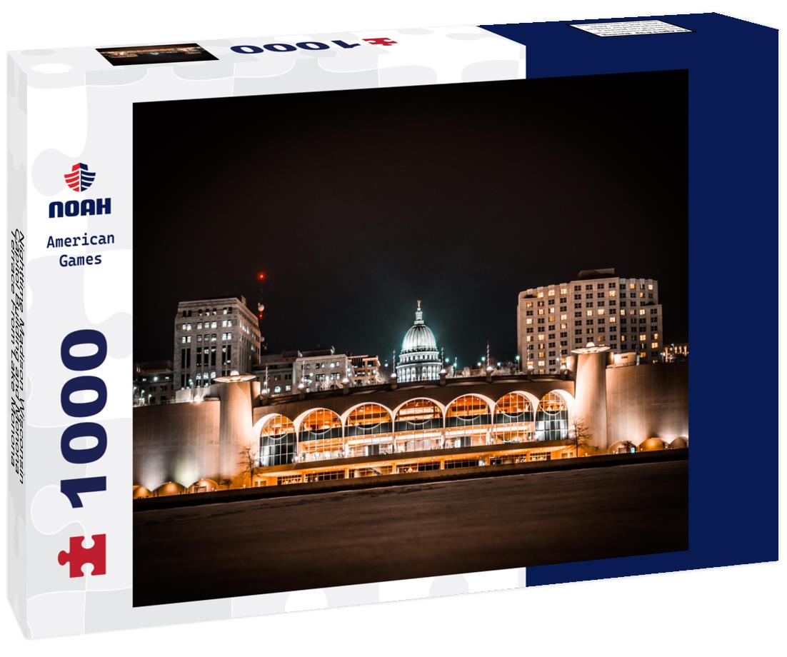 Noah Jigsaw Puzzle Nighttime Madison Wisconsin Capitol Building and Monona Terrace From Lake Monona 1000 pieces