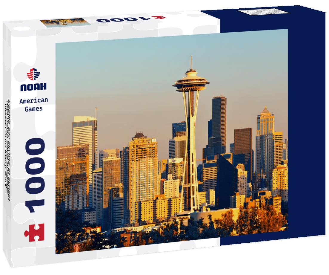 Noah Jigsaw Puzzle Seattle city skyline at sunset with urban office buildings viewed from Kerry Park 1000 pieces